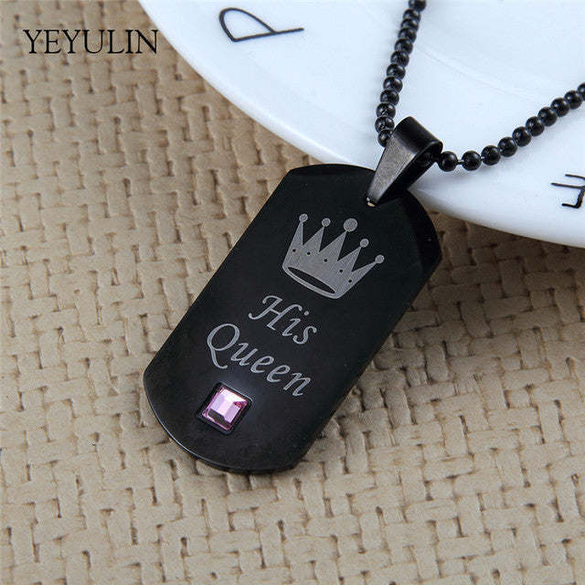 High-Grade Couple Necklaces Her King & His Queen Stainless Steel Tag Pendant Necklace