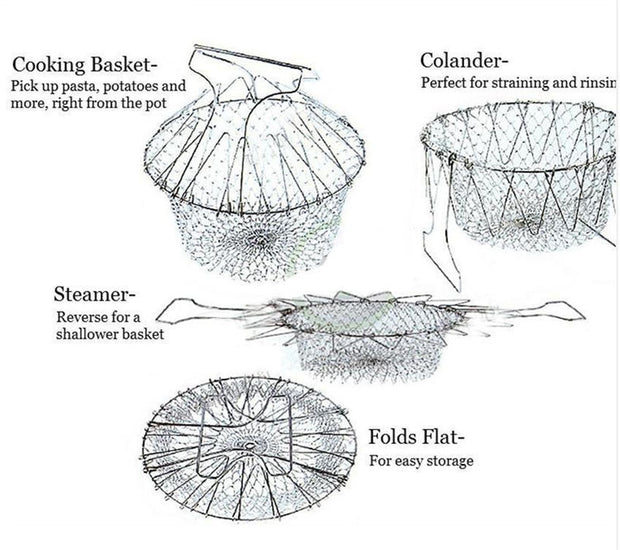 Stainless Steel Foldable Steam Rinse | Strain Fry Basket Strainer Net