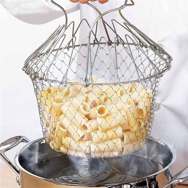 Stainless Steel Foldable Steam Rinse | Strain Fry Basket Strainer Net